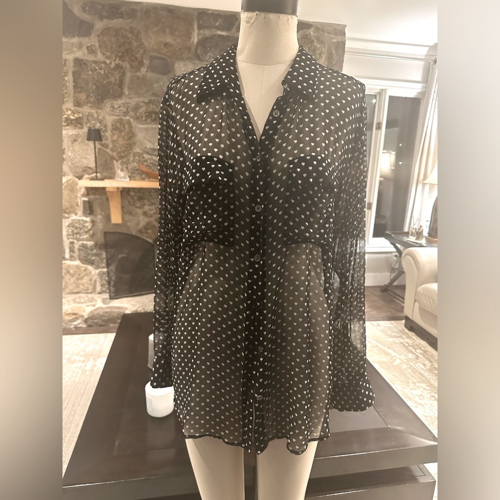 Black and white silk heart blouse